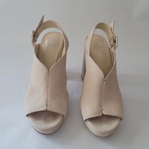 Size 6.5 M VINCE CAMUTO Beige Platform Jeangel Leather Slingback Women Heels